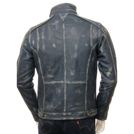 Waxed Leather Biker Jacket For Men