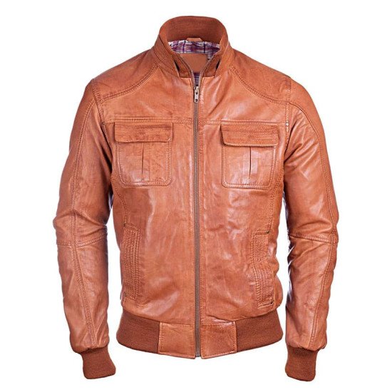 Waxed Sheepskin Leather Bomber Jacket