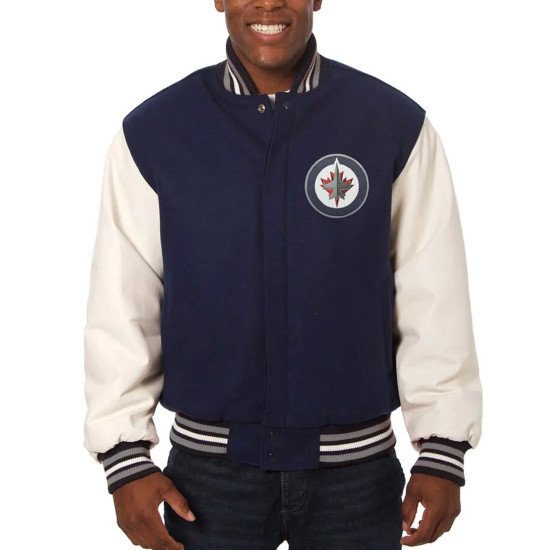 Winnipeg Jets Blue and White Two-Tone Varsity Jacket