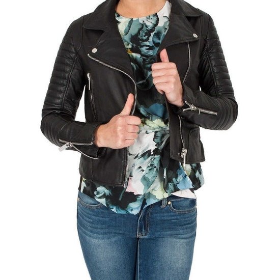 Women Quilted Biker Leather Jacket