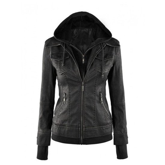 Women's Black Fitted Leather Bomber Jacket