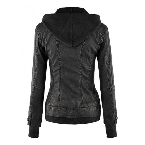 Women's Black Fitted Leather Bomber Jacket