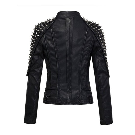 Women's Punk Stylish Studded Leather Moto Jacket