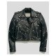 Womens Biker Style Cropped Black Studded Leather Jacket