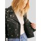 Womens Biker Style Cropped Black Studded Leather Jacket