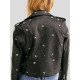 Womens Biker Style Cropped Black Studded Leather Jacket