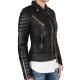 Womens Quilted Black Biker Leather Jacket