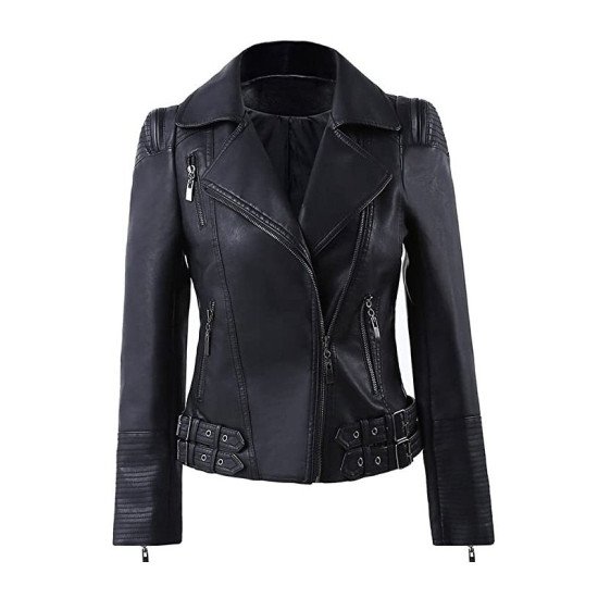 Women’s Black Zip Up Motorcycle Leather Jacket