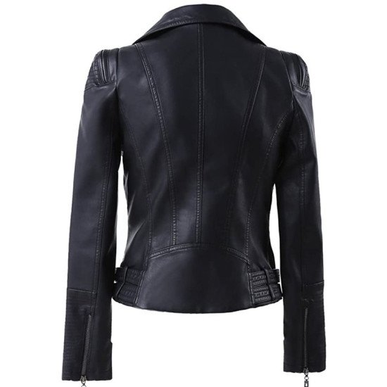 Women’s Black Zip Up Motorcycle Leather Jacket