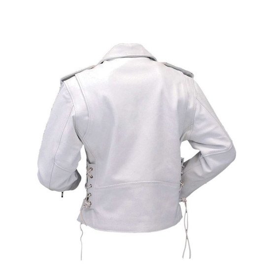 Women’s Racer White Leather Motorcycle Jacket